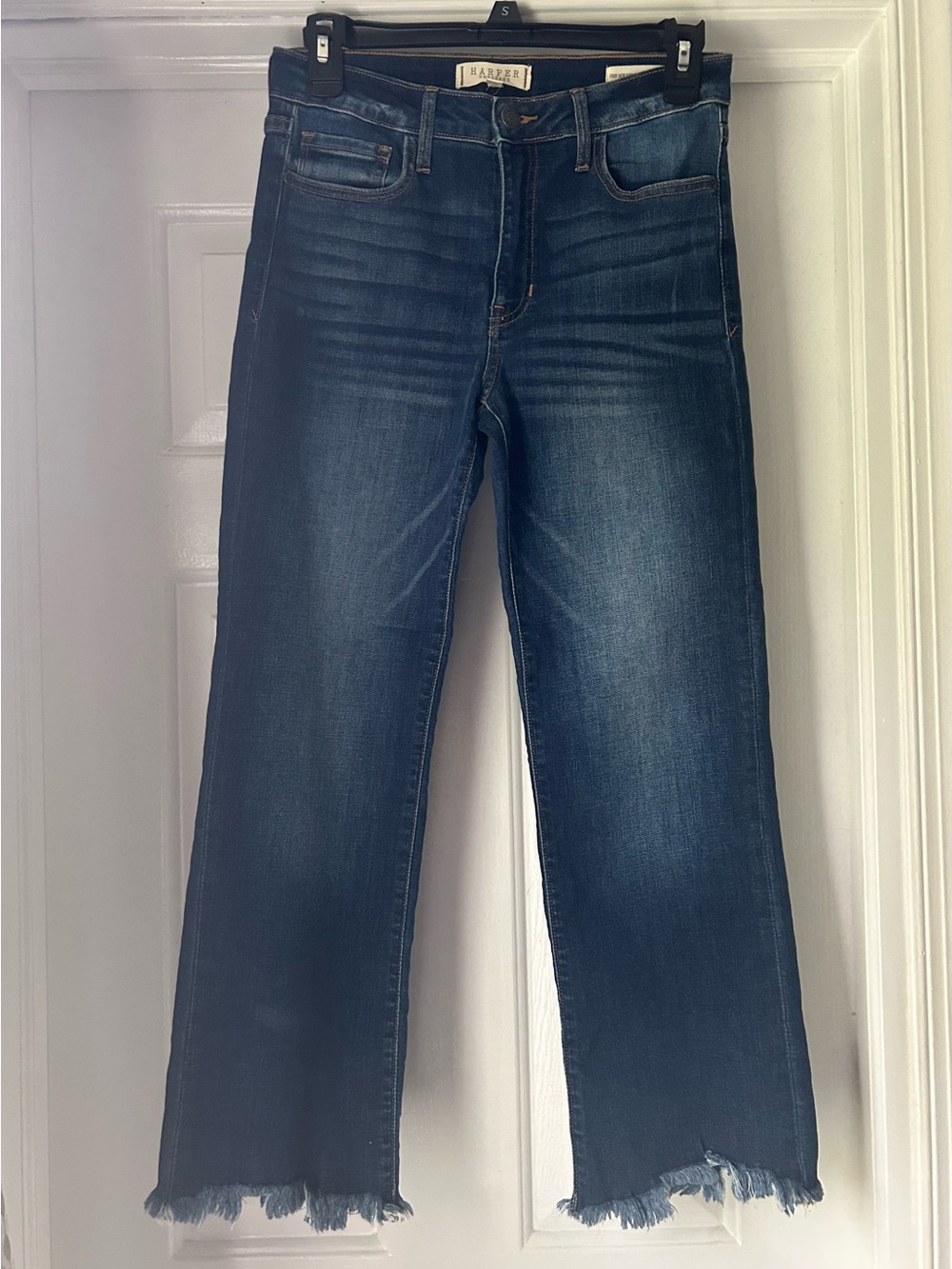 Harper Heritage Dark Wash Raw Hem Straight Crop Jeans